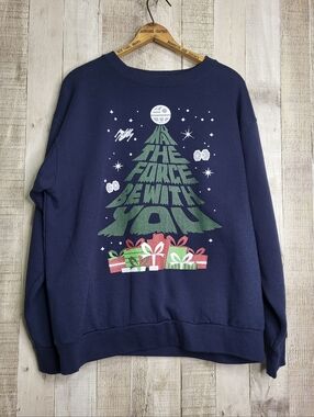 Star Wars Navy "May The Force Be With You" Holiday Sweatshirt. Size Large